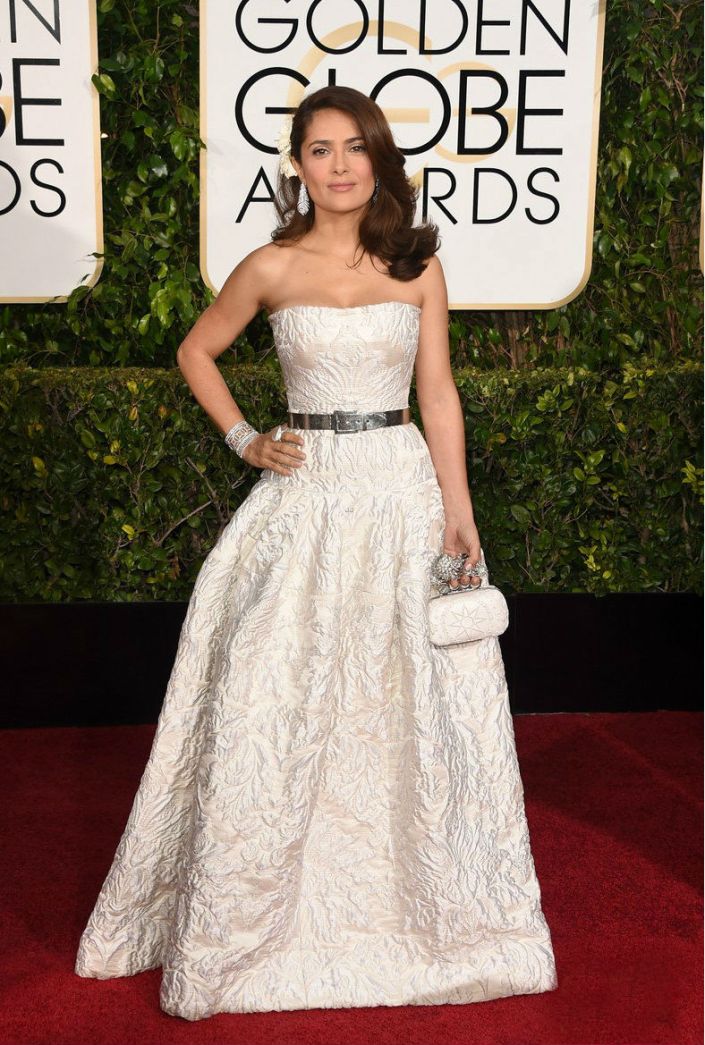 salma-hayek-is-wearing an Alexander McQueen gown and Brian Atwood shoes
