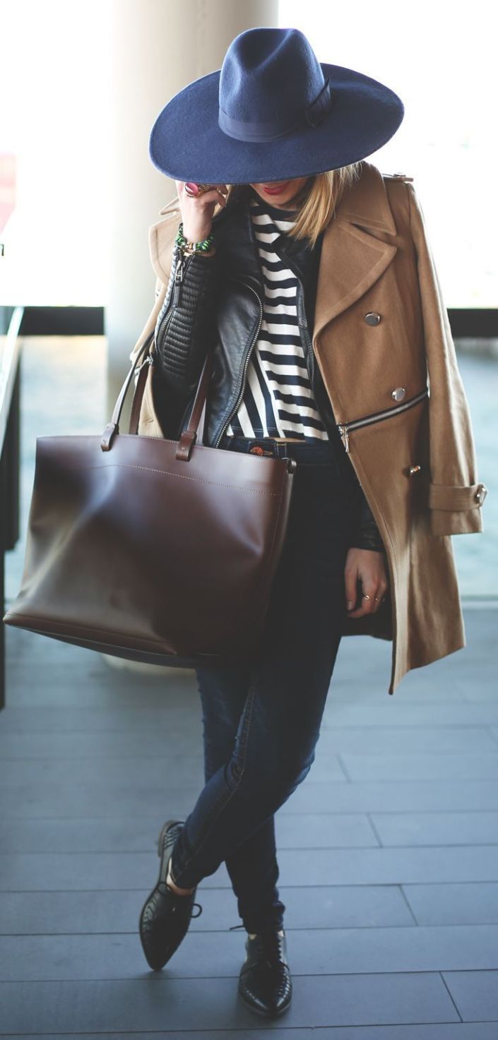 Layered trench coat look. 